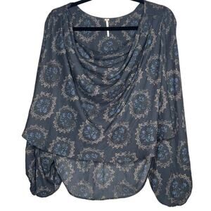 Free People Gray Cowling Around Printed Top Whimsigoth Size XS